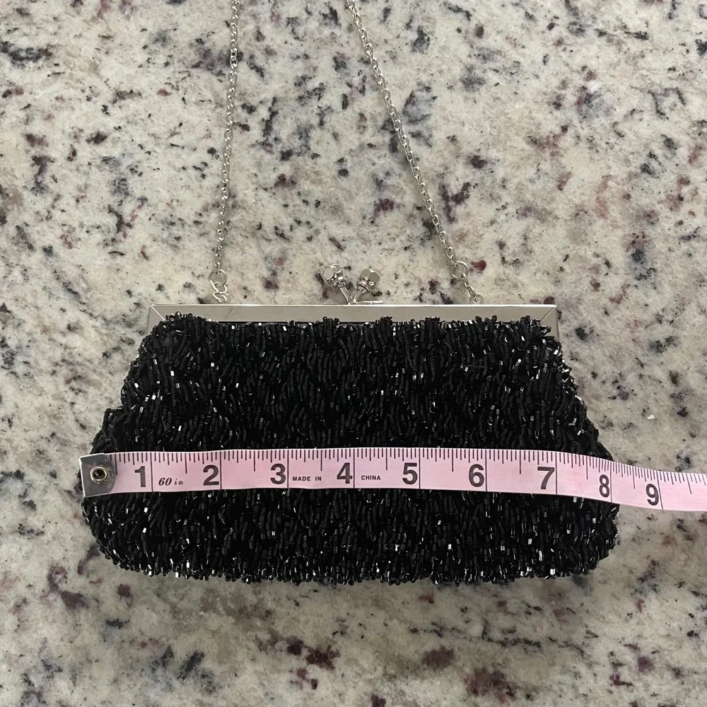 BCBGMAXAZRIA Vintage Black Beaded Evening Clutch‎ Chain Bag